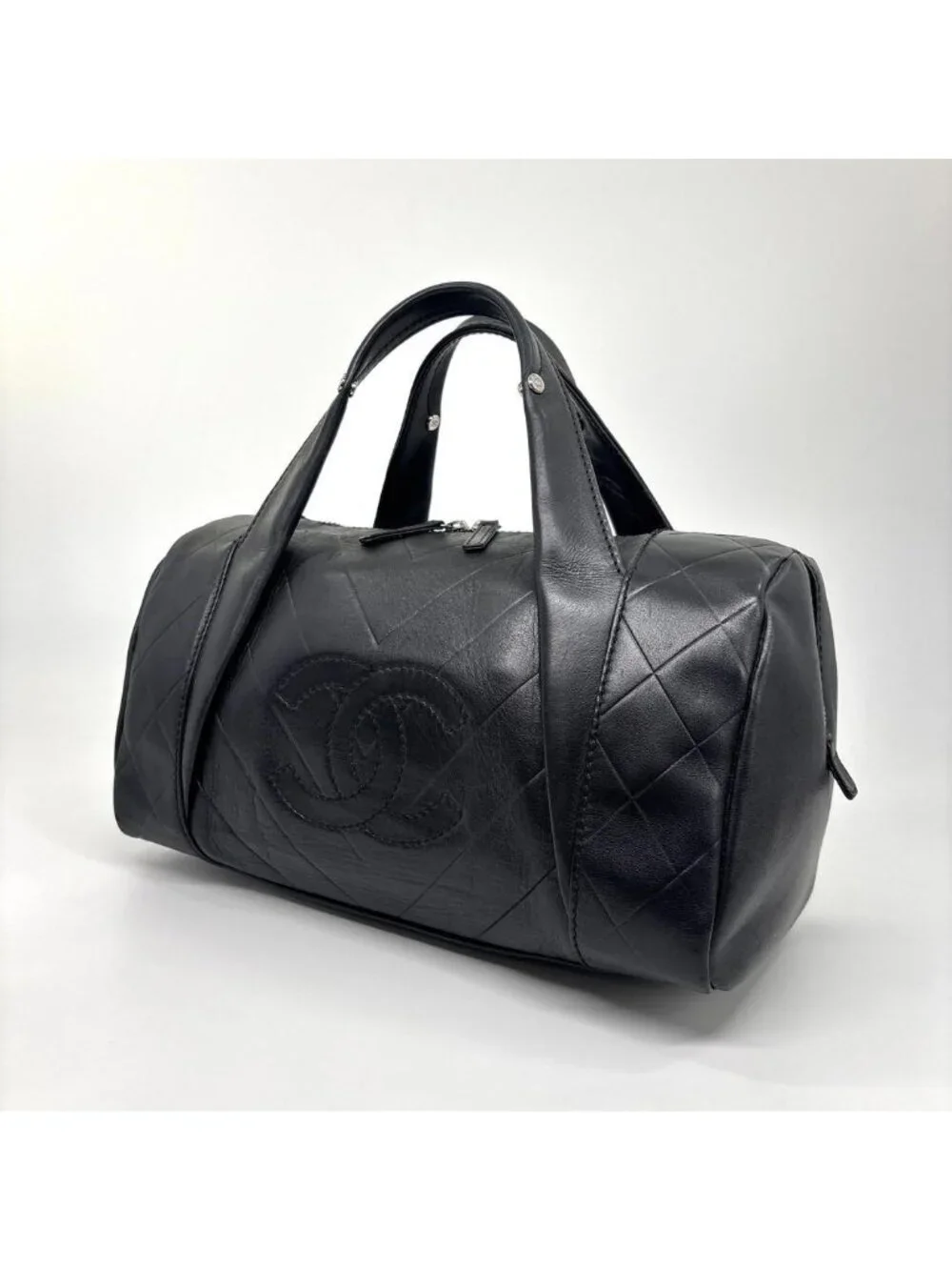 Chanel Super Chez Blanc Lambskin Mini Boston Bag Black